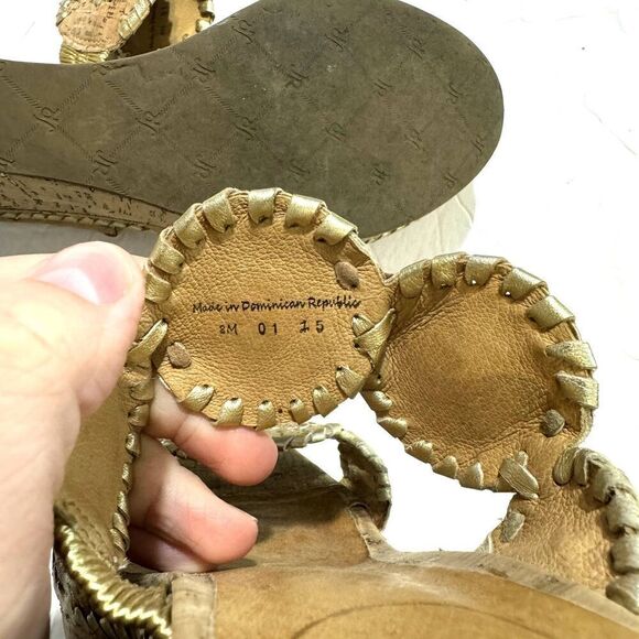 Jack Rogers Leigh Wedges Sandals Cork Platform Brown Gold Leather Slip On size 8 - Picture 10 of 11